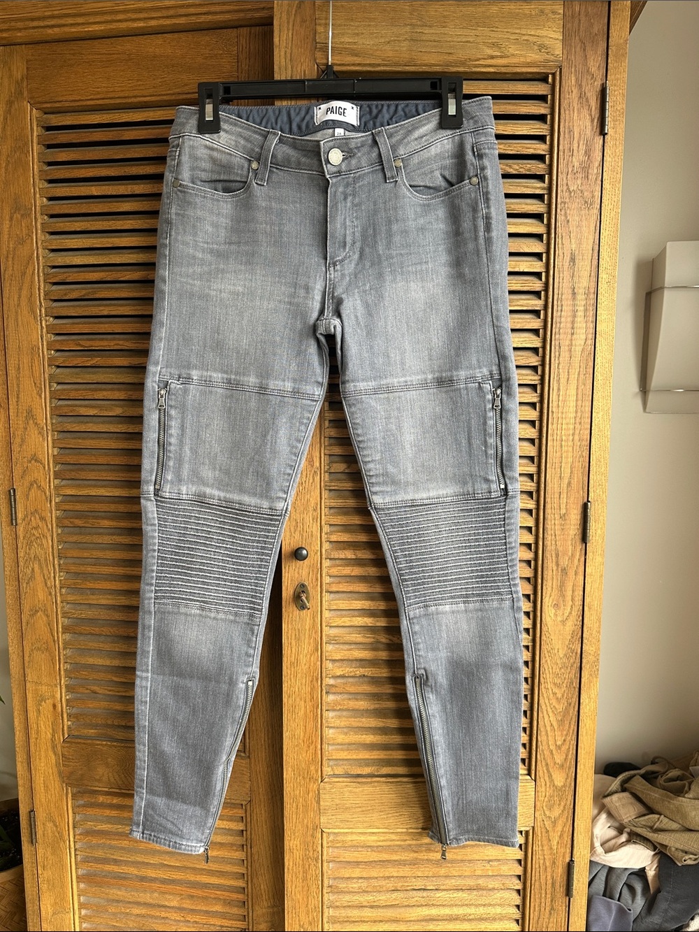 PAIGE Grey Ribbed Knee Cargo Moto Jeans